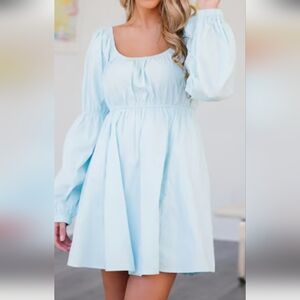 JUDITH MARCH SKY-BLUE MINI PEASANT DRESS SZ MEDIUM